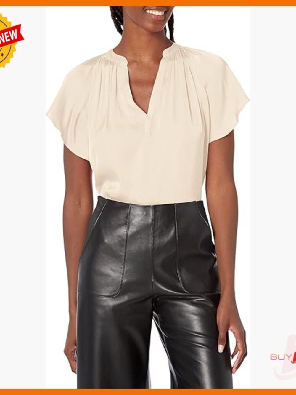Satin Viscose Flutter Sleeve V-Neck Blouse, Regular Fit, Lightweight